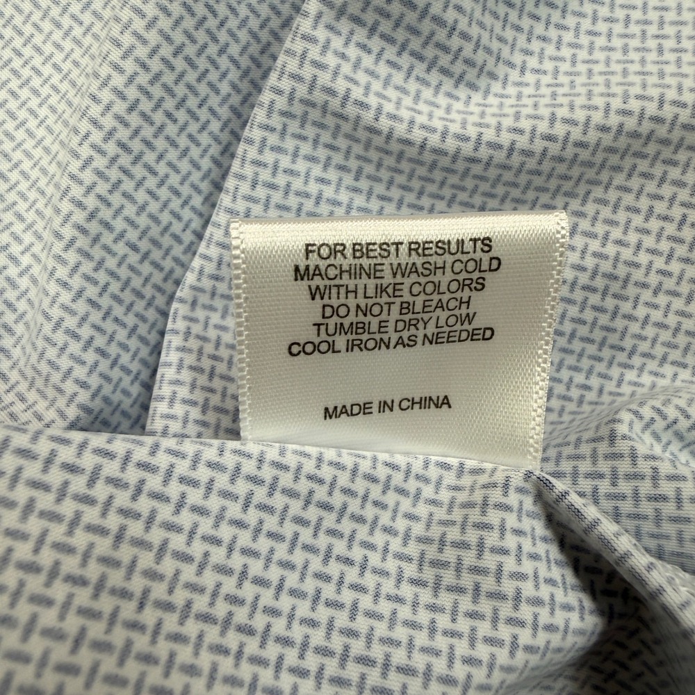 Collars & Co Mens Size LARGE Apex Dress Shirt Navy White Basketweave Stretch - Picture 9 of 10